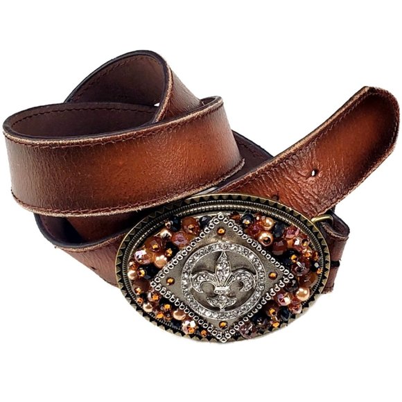 Fluer de Lis Embellished Swark. Crystals & Beads Bling Buckle~Handcrafted - Picture 4 of 5